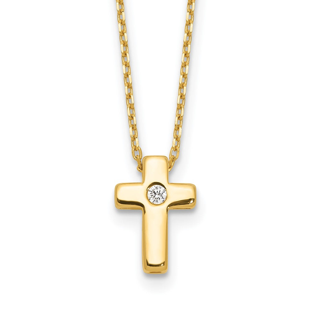 Sterling Silver Gold-tone Cubic Zirconia Cross Necklace 15"