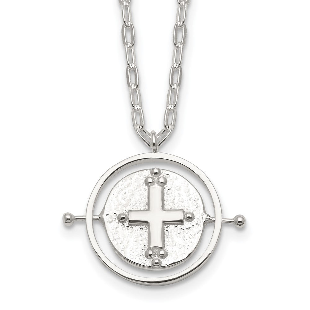 Sterling Silver E-Coating Movable Spin Cross Pendant Necklace 18"