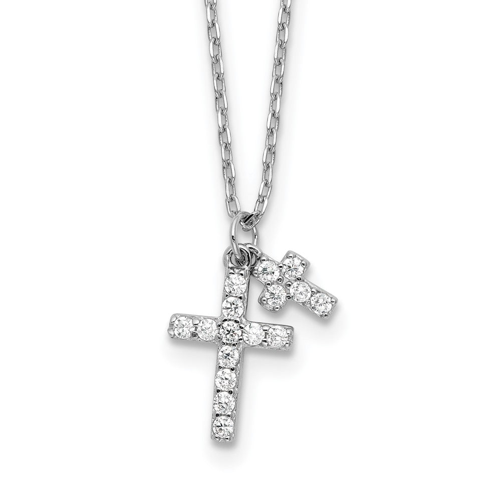 Sterling Silver Cubic Zirconia Crosses Necklace 18"