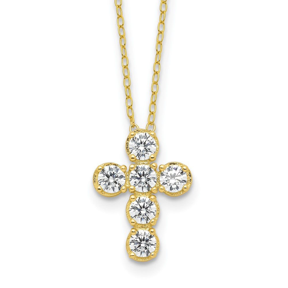 Sterling Silver Gold-tone Cubic Zirconia Cross 18"