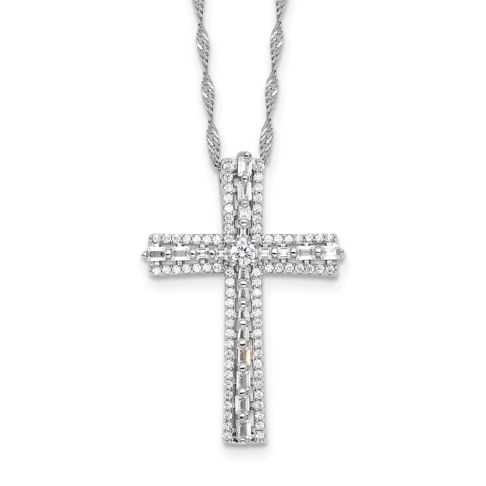 Sterling Silver Cubic Zirconia Cross Necklace 20"