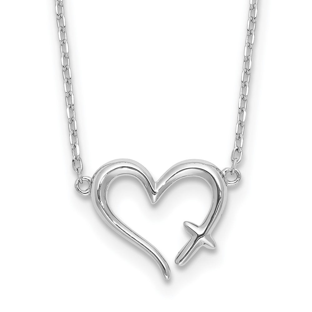 Sterling Silver Heart Cross Necklace 15"