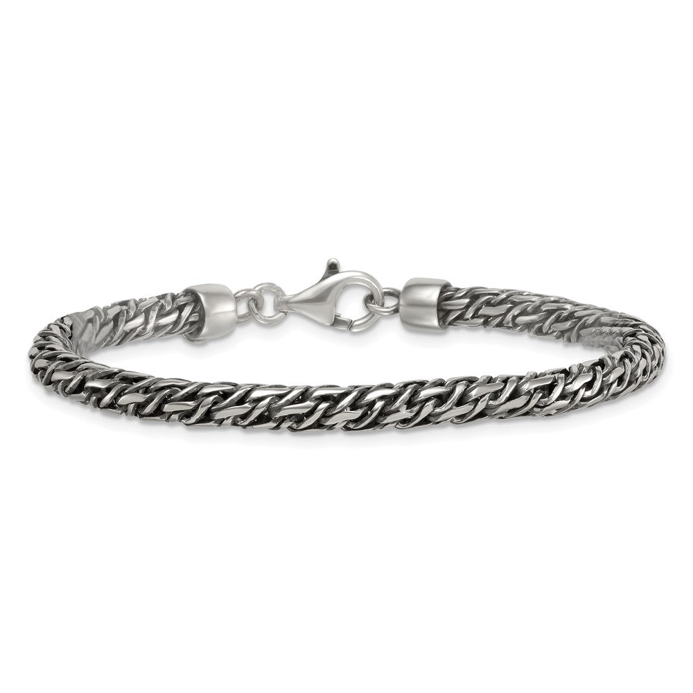 925 Sterling Silver 4.7mm Rhodium-plated Polished and Antiqued Fancy Link Bracelet 8 inch