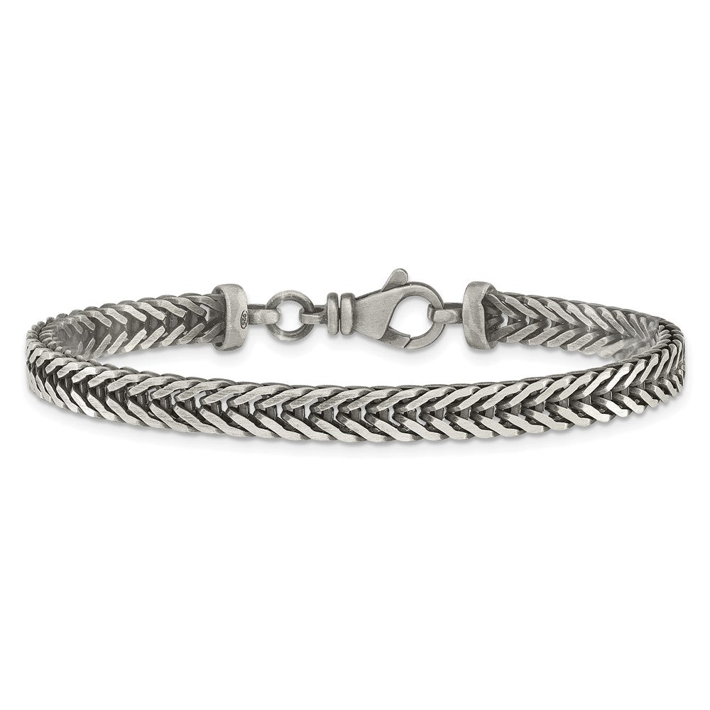 925 Sterling Silver 5.5mm Antiqued Franco Link Bracelet 8 inch