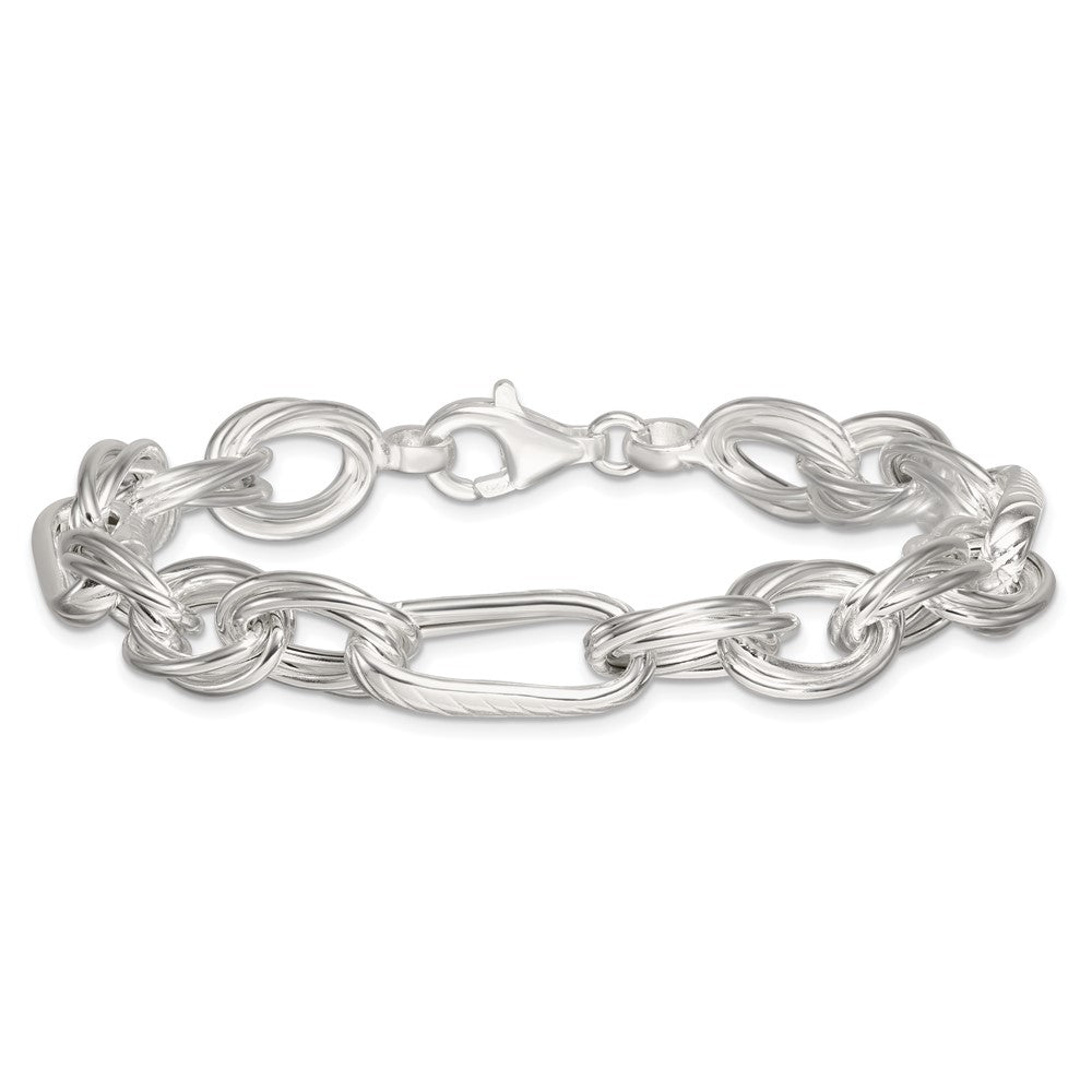 925 Sterling Silver 11.6mm Polished and Textured Triple Link and Twisted Link Bracelet 8 inch