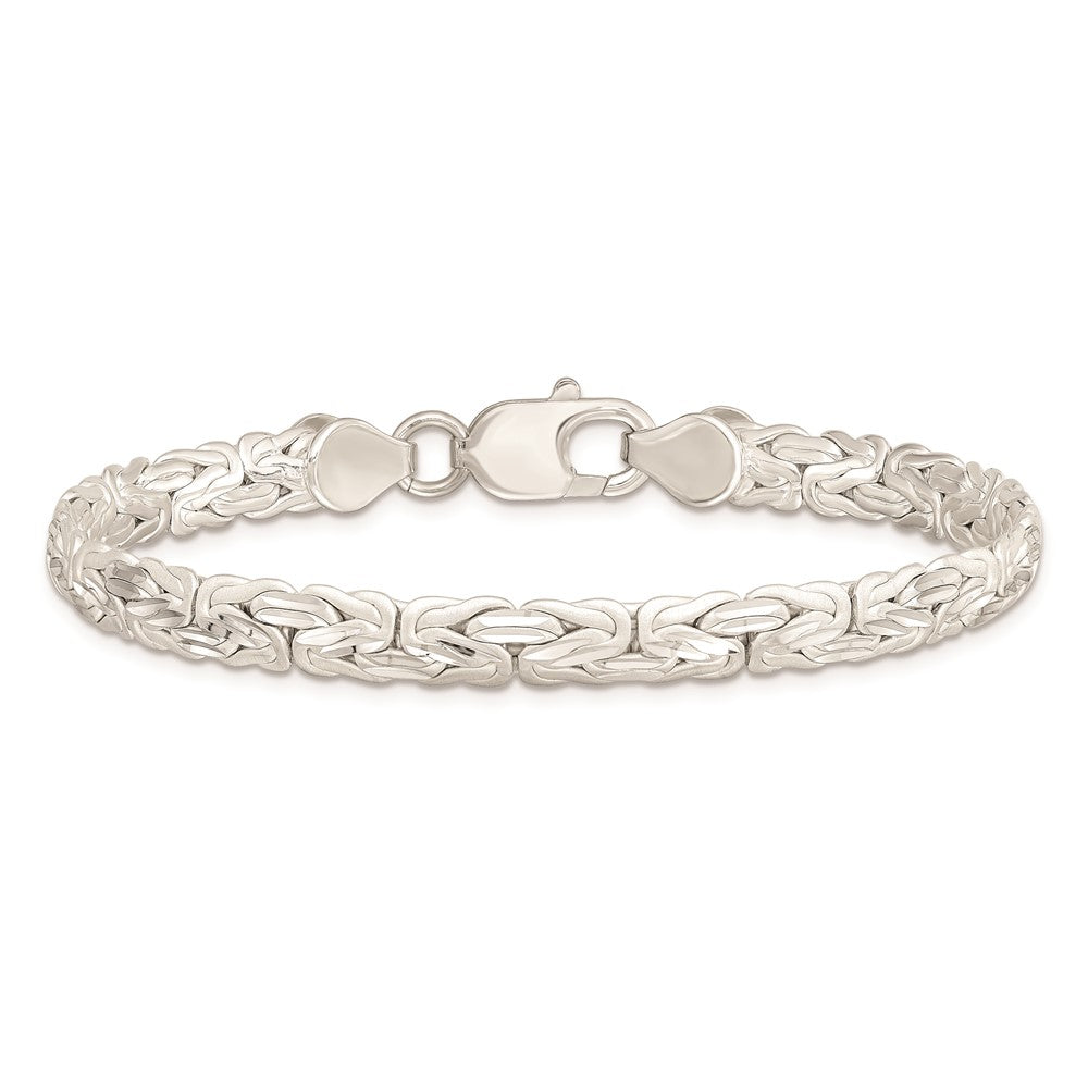 925 Sterling Silver Polished Back/Satin D/C Front Fancy Byzantine Bangle Bracelet 8 inch