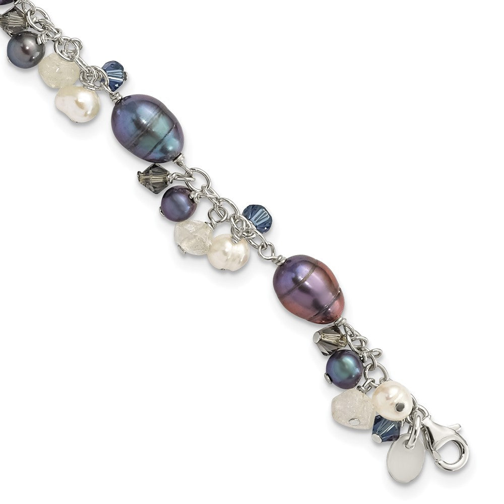 925 Sterling Silver Crystal Freshwater Cultured Pearl Bracelet 8 Inch