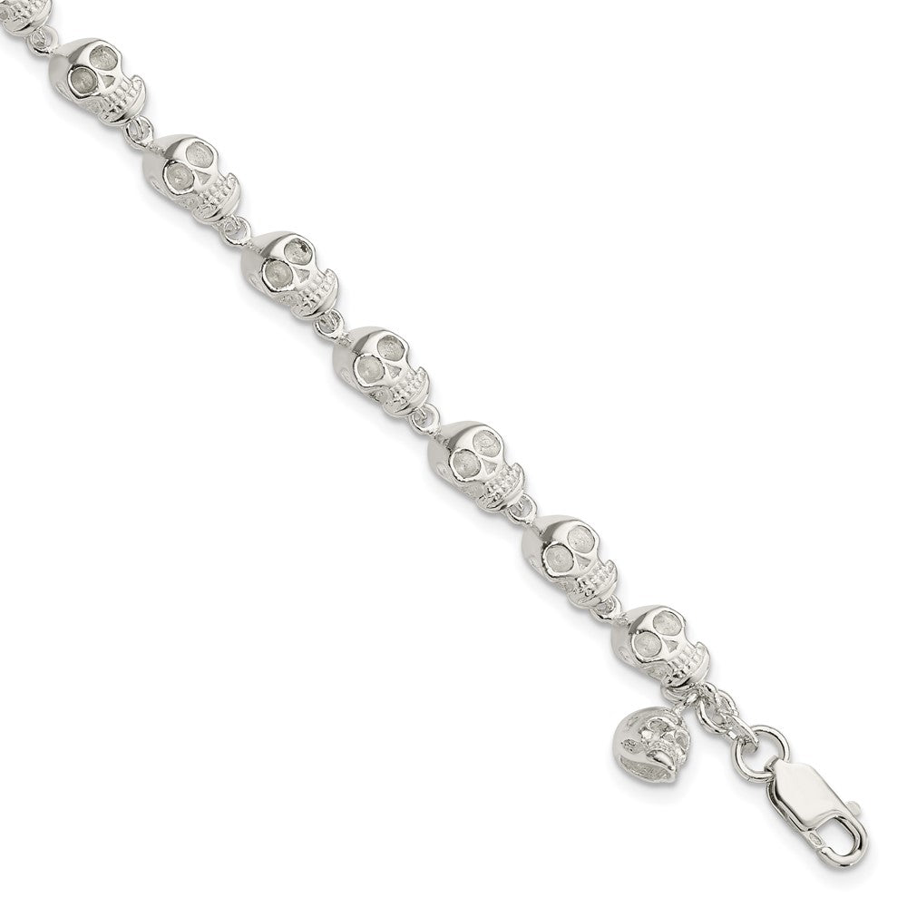 925 Sterling Silver 6mm Skull Bracelet 7 inch