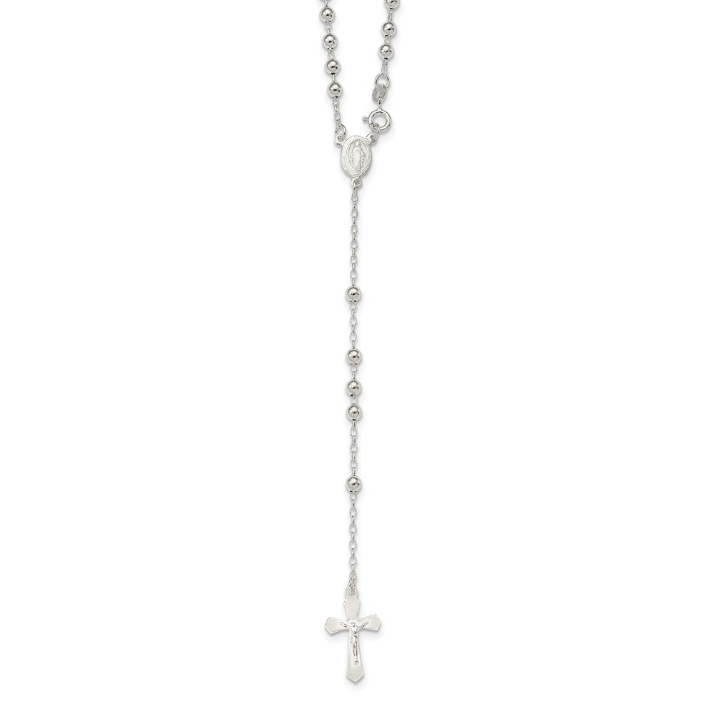 Sterling Silver Polished Bead Rosary Necklace 18"