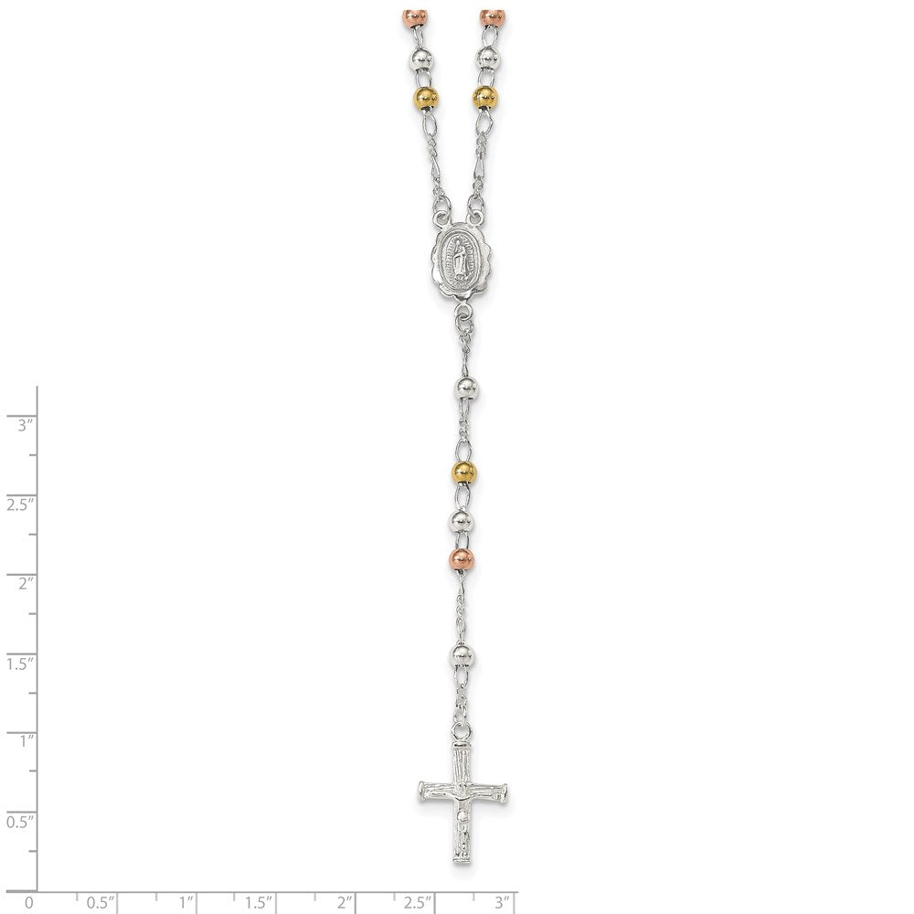 Sterling Silver Yellow & Rose Flash Gold-plated Rosary Necklace 24"