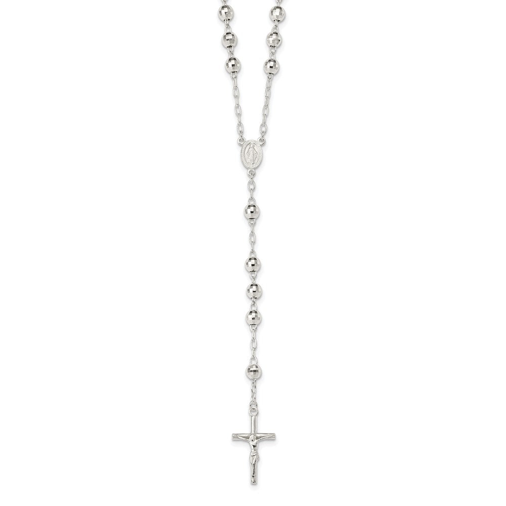 Sterling Silver Polished Rosary Necklace 26"