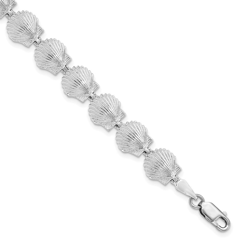 925 Sterling Silver Rhodium-plated Polished Scallop Shell Bracelet 7.5 inch