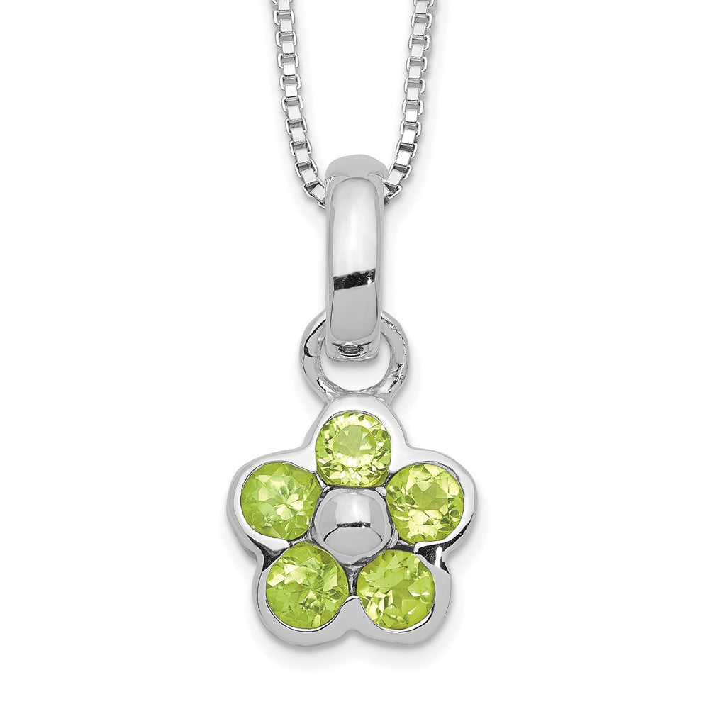Sterling Silver Peridot Flower Pendant Necklace 16"