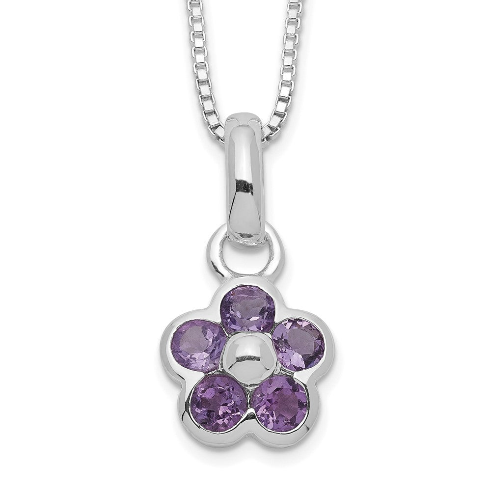 Sterling Silver Amethyst Flower Pendant Necklace 16"