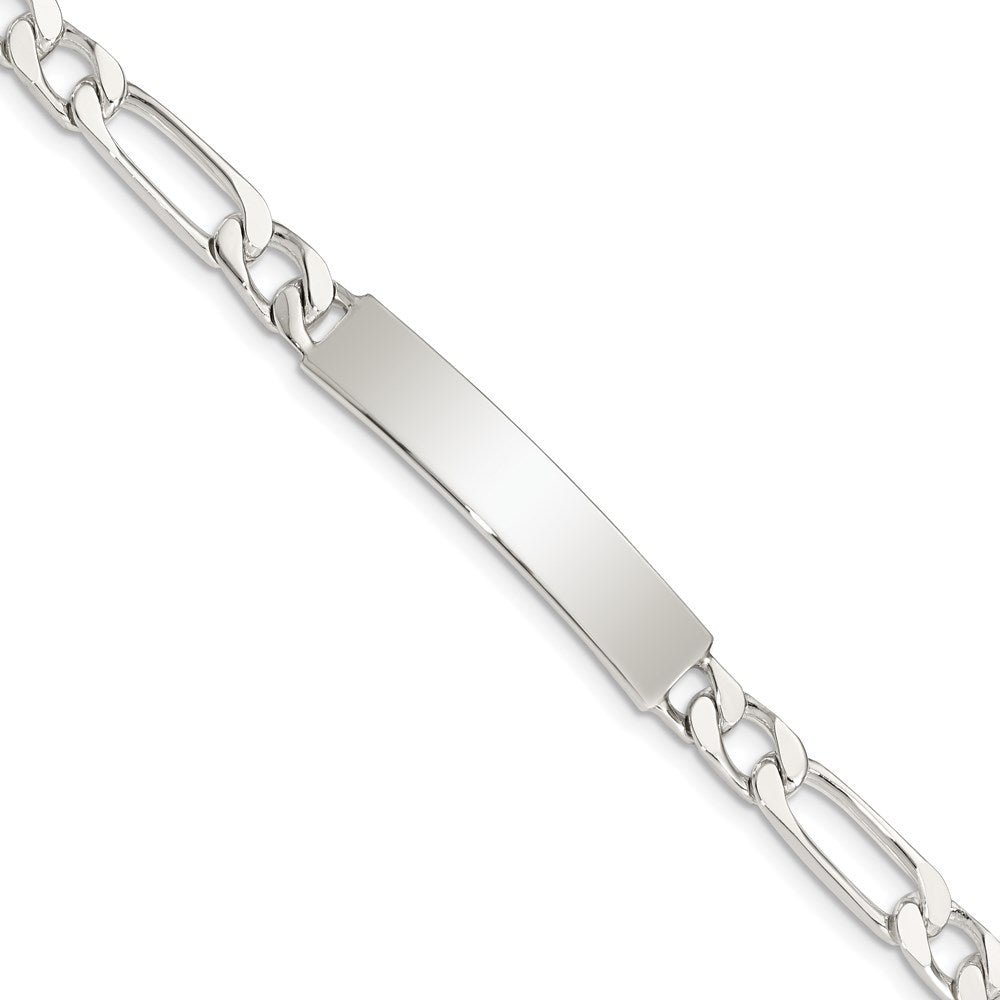 925 Sterling Silver 6mm Polished Engraveable Figaro Link ID Bracelet