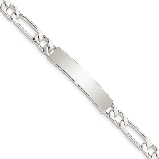925 Sterling Silver 6mm Polished Engraveable Figaro Link ID Bracelet