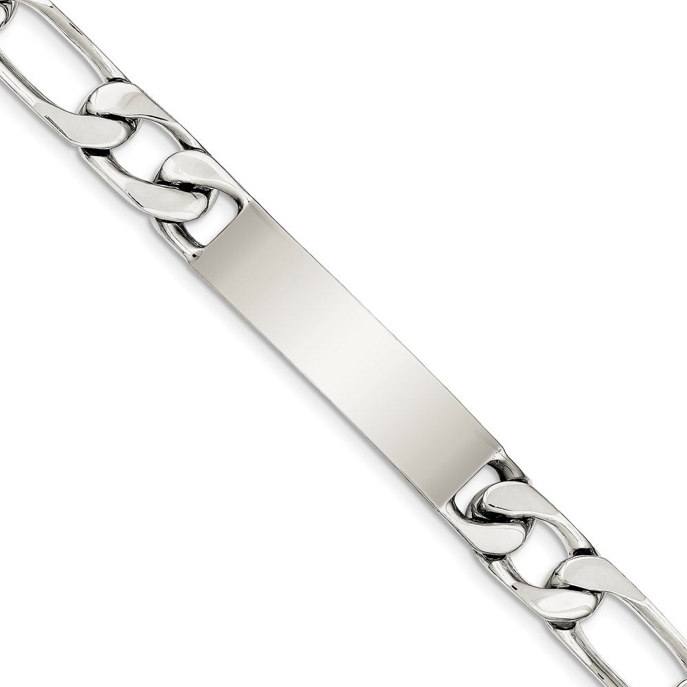 925 Sterling Silver 12mm Polished Engraveable Figaro Link ID Bracelet 8.5 inch