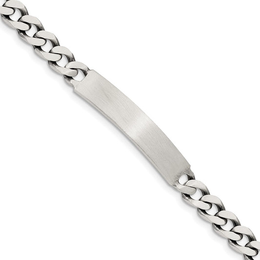 925 Sterling Silver 6mm Engraveable Antiqued Curb Link ID Bracelet