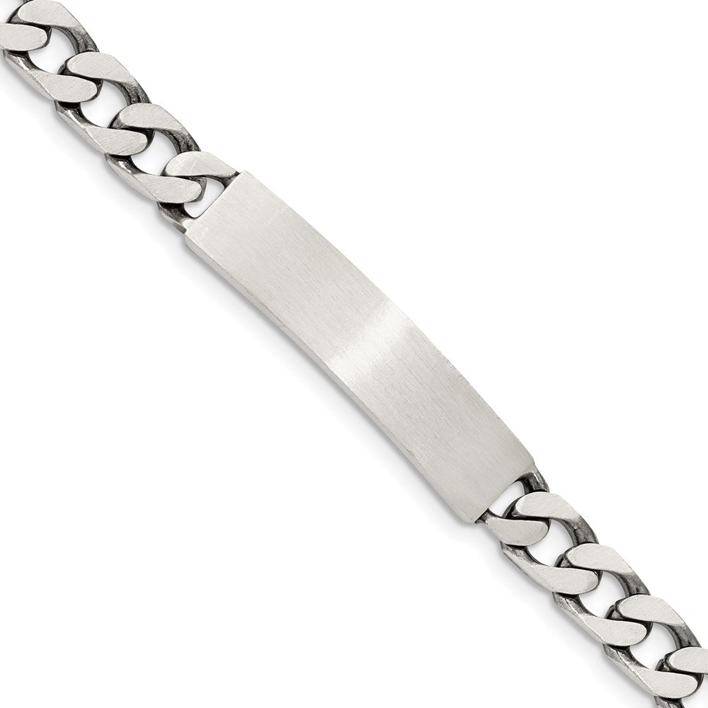 925 Sterling Silver 7mm Engraveable Antiqued Curb Link ID Bracelet