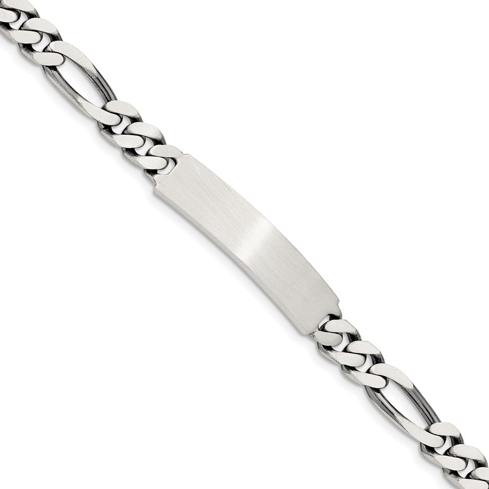 925 Sterling Silver 7mm Engraveable Antiqued Figaro Link ID Bracelet 8 inch