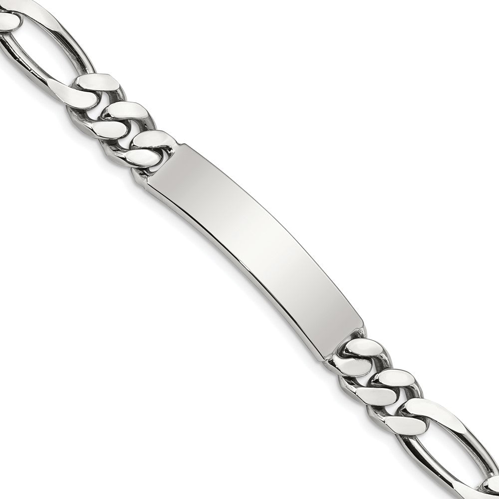 925 Sterling Silver 8mm Polished Engraveable Figaro Link ID Bracelet 8.5 inch