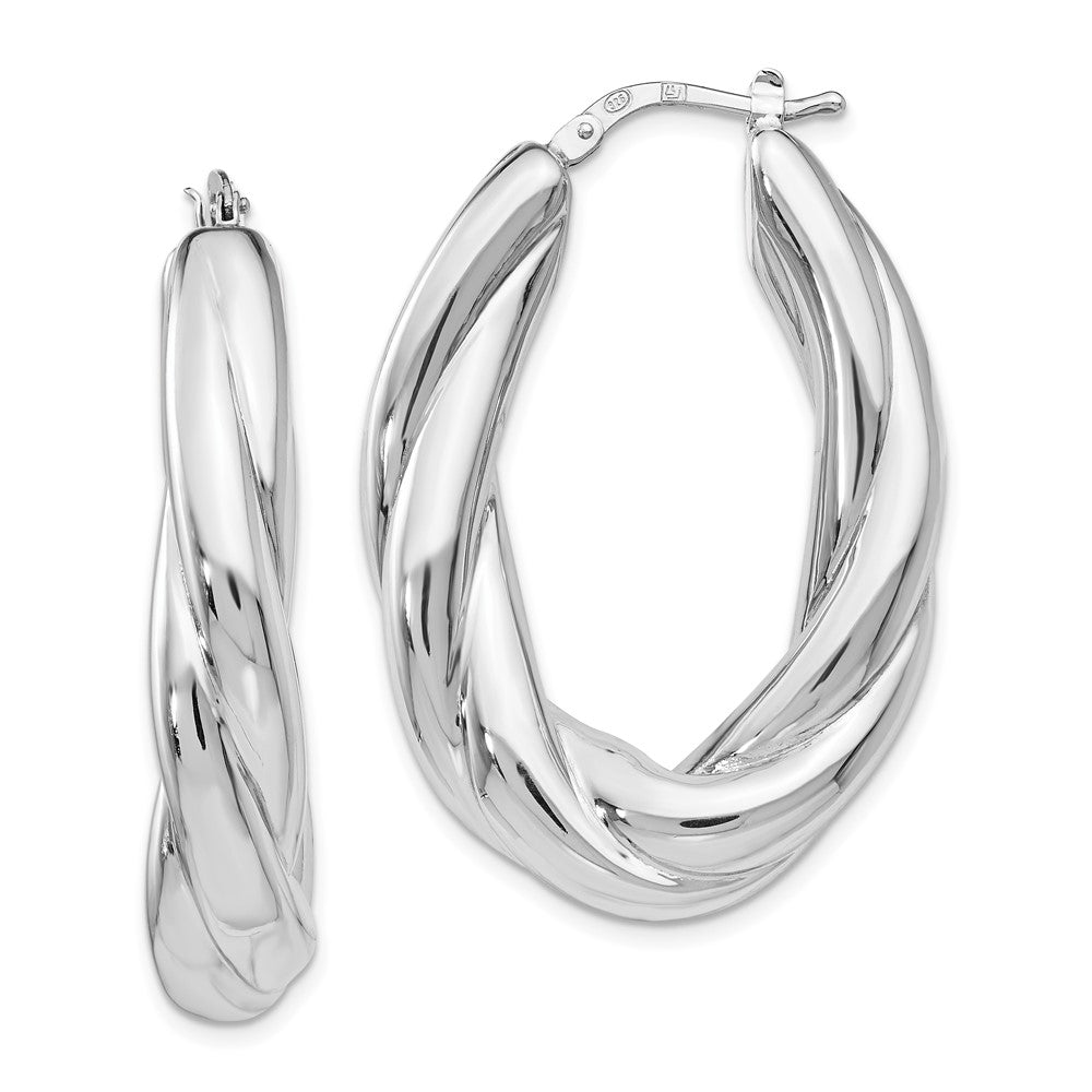 Sterling Silver RH-plated Polished Hoop Earrings