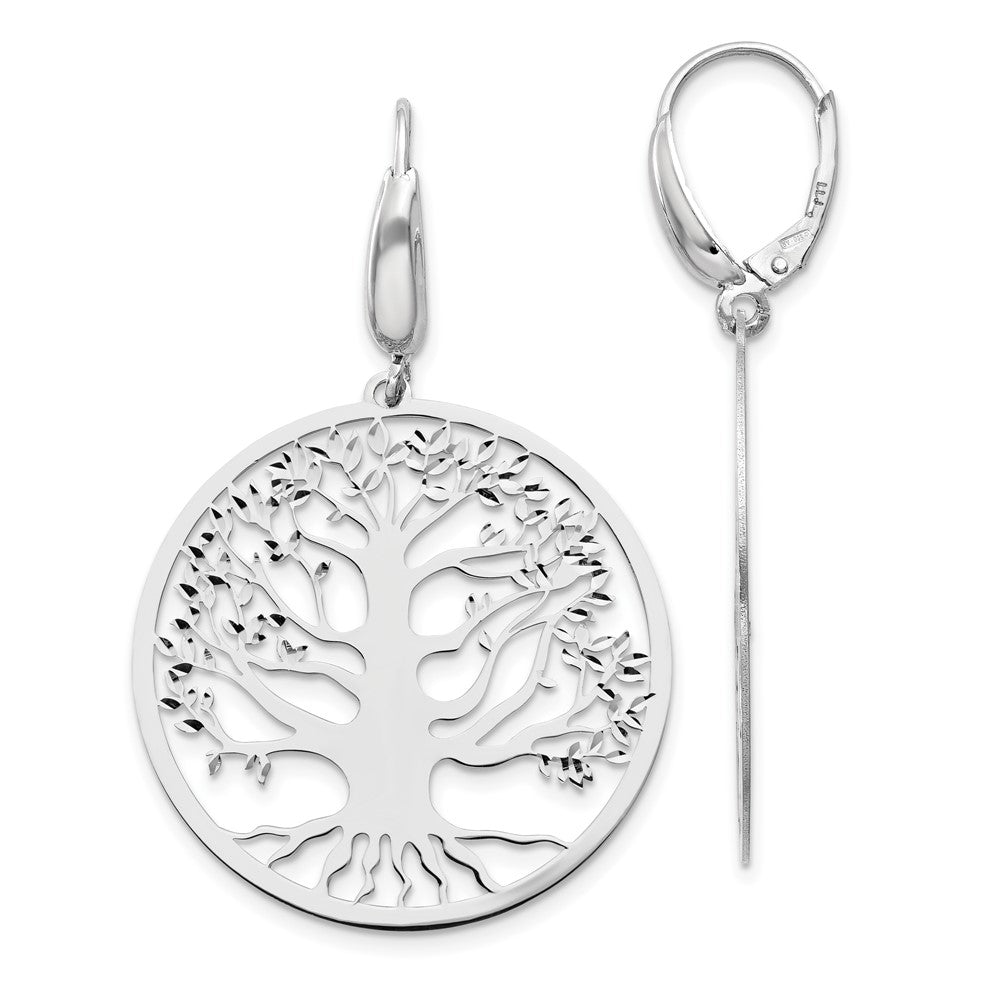 Sterling Silver RH-plated Polished Tree of Life Earrings