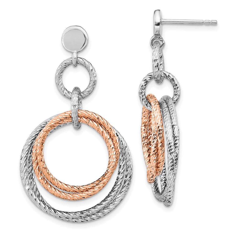 Sterling Silver Rose Gold-plated Rh-plated Diamond-Cut Dangle Earrings