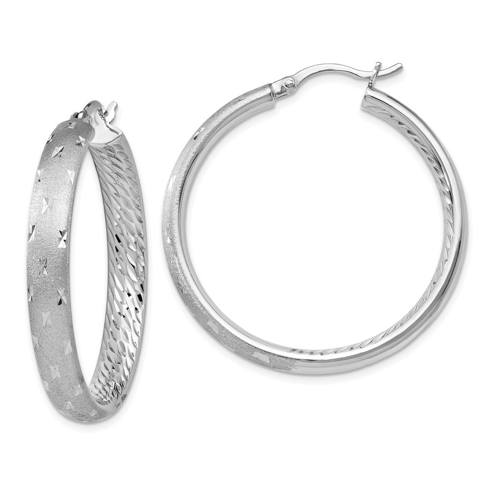Sterling Silver Rhodium In Out Diamond-Cut Earrings