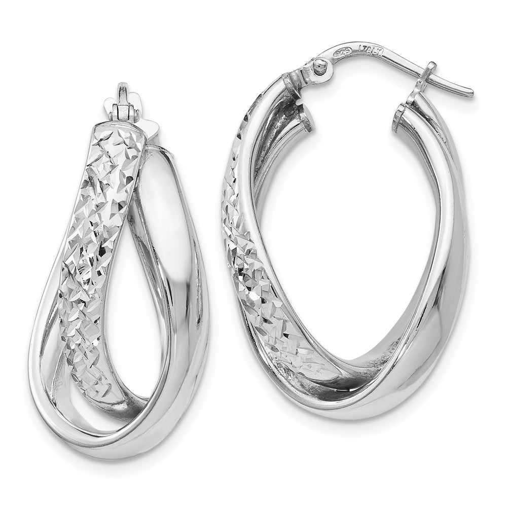 Sterling Silver RH-plated Polished Textured Fancy Hoop Earrings
