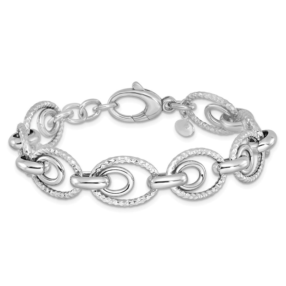 925 Sterling Silver 13.4mm Rhodium-plated D/C Polished Bracelet 7.5 inch