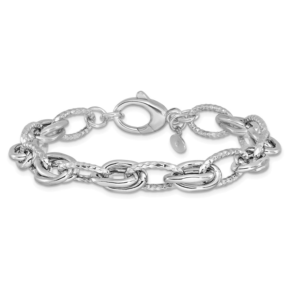 925 Sterling Silver 9.5mm Rhodium-plated D/C Polished Bracelet 7.5 inch