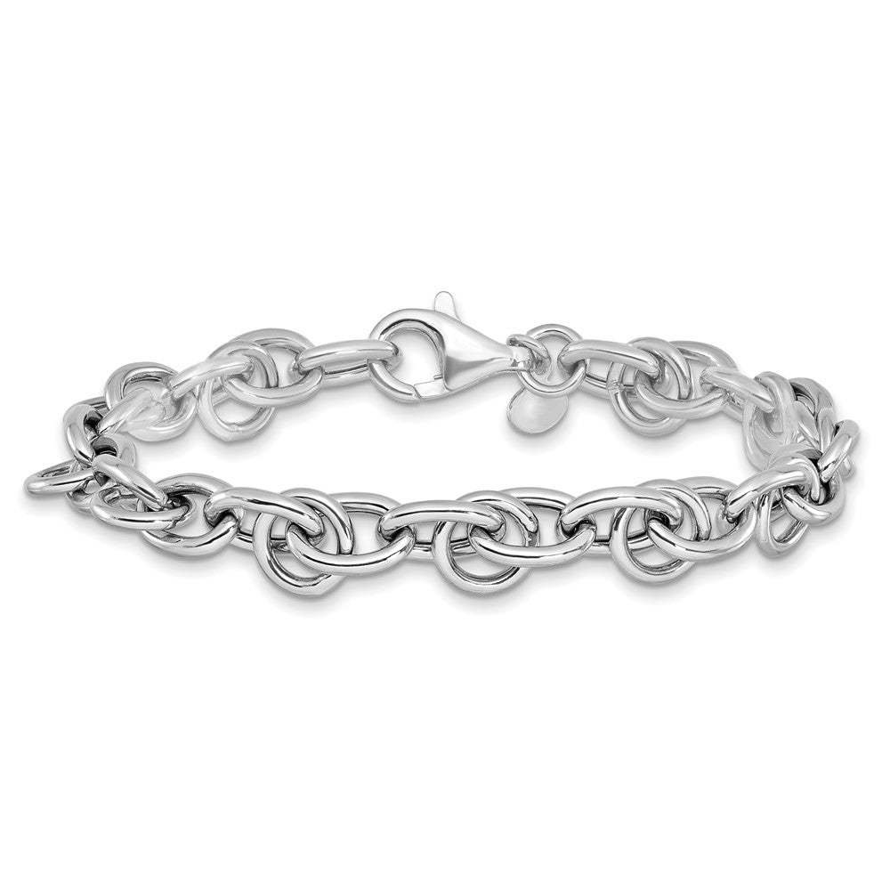 925 Sterling Silver 9.25mm Rhodium-plated Polished Fancy Link Bracelet 7.5 inch