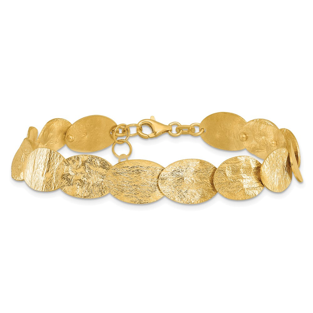 925 Sterling Silver 10mm Gold-tone Textured Bracelet 7 inch