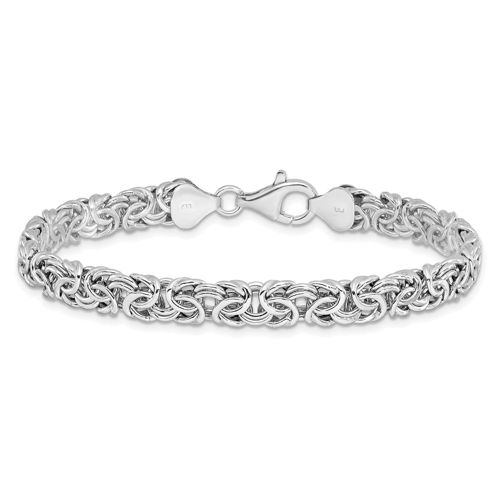 925 Sterling Silver 6.5mm Rhodium-plated Fancy Bracelet 7.5 inch