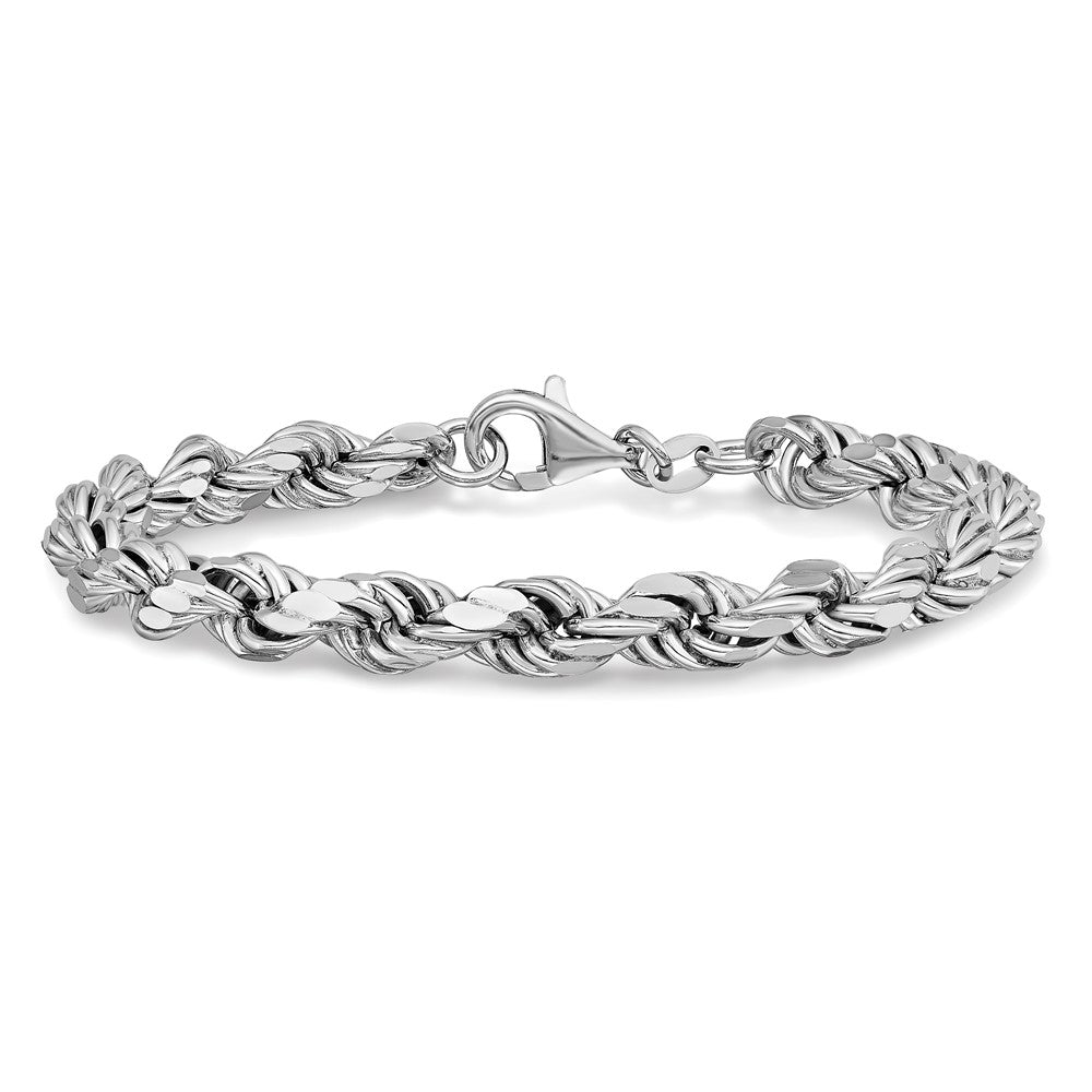 925 Sterling Silver 5.85mm Rhodium-plated Polished Fancy Rope Bracelet 7.5 inch