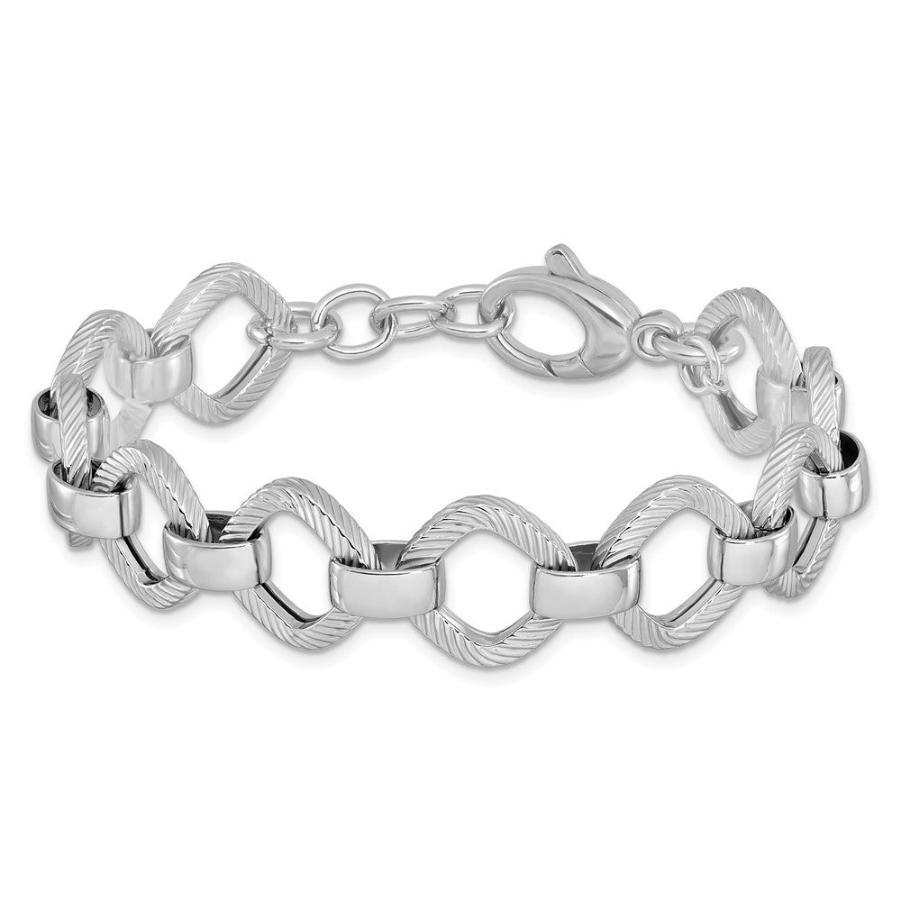 925 Sterling Silver 15mm Rhodium-plated Polished Texture Bracelet 7.5 inch