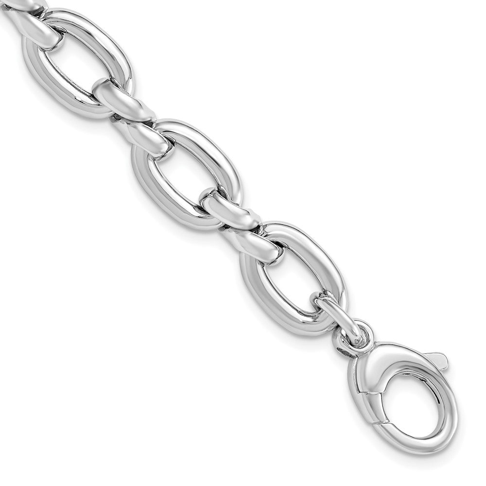 925 Sterling Silver 10mm RH-plate Polished Link Bracelet 8 inch