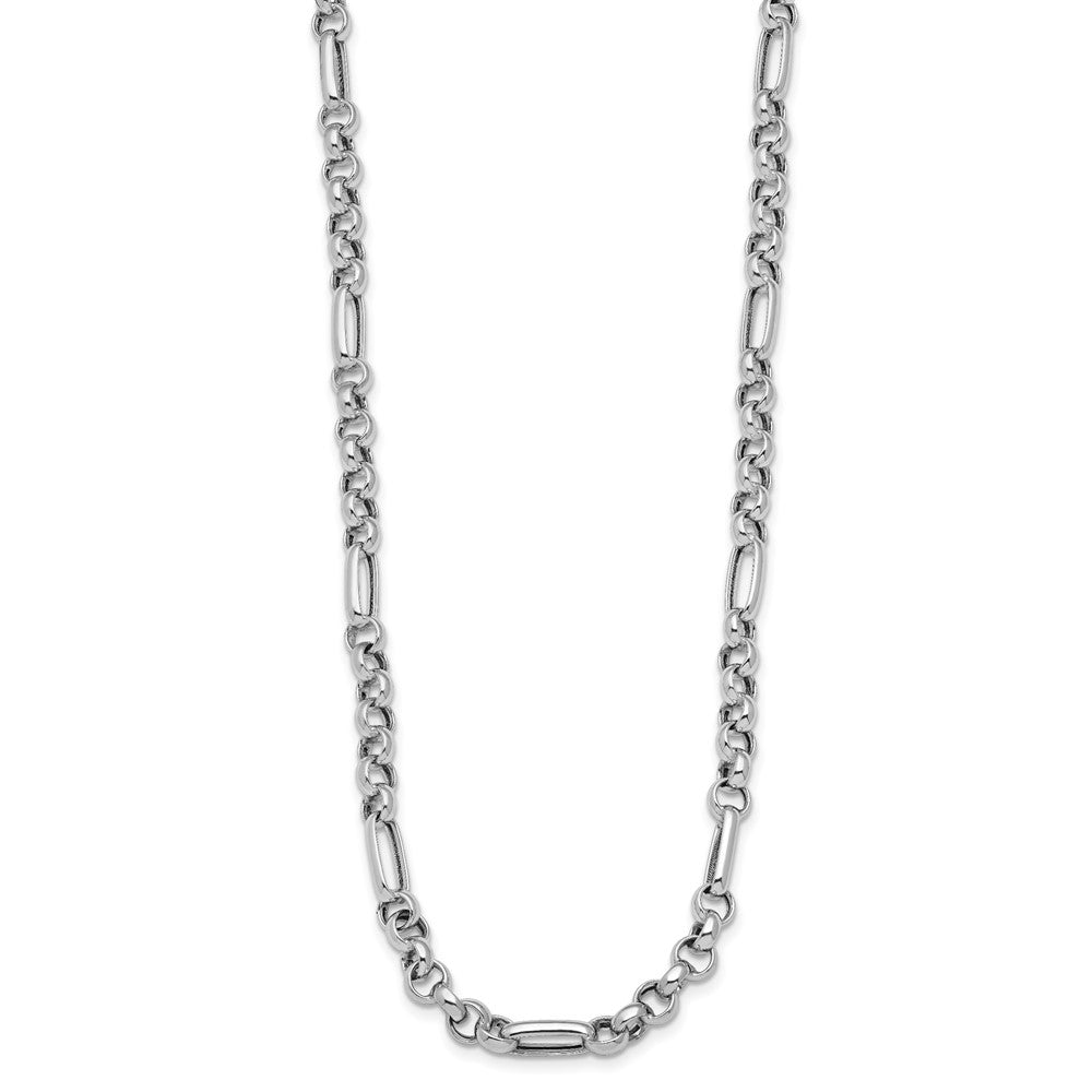 Sterling Silver Rh-plated Polished Fancy Link Necklace 18"