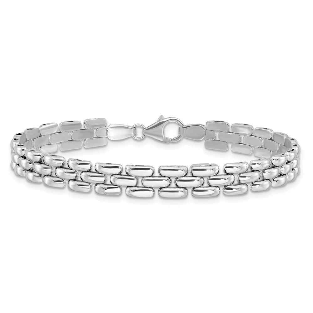 925 Sterling Silver 6.75mm Rhodium-plated Polished Fancy Link Bracelet 7.5 inch