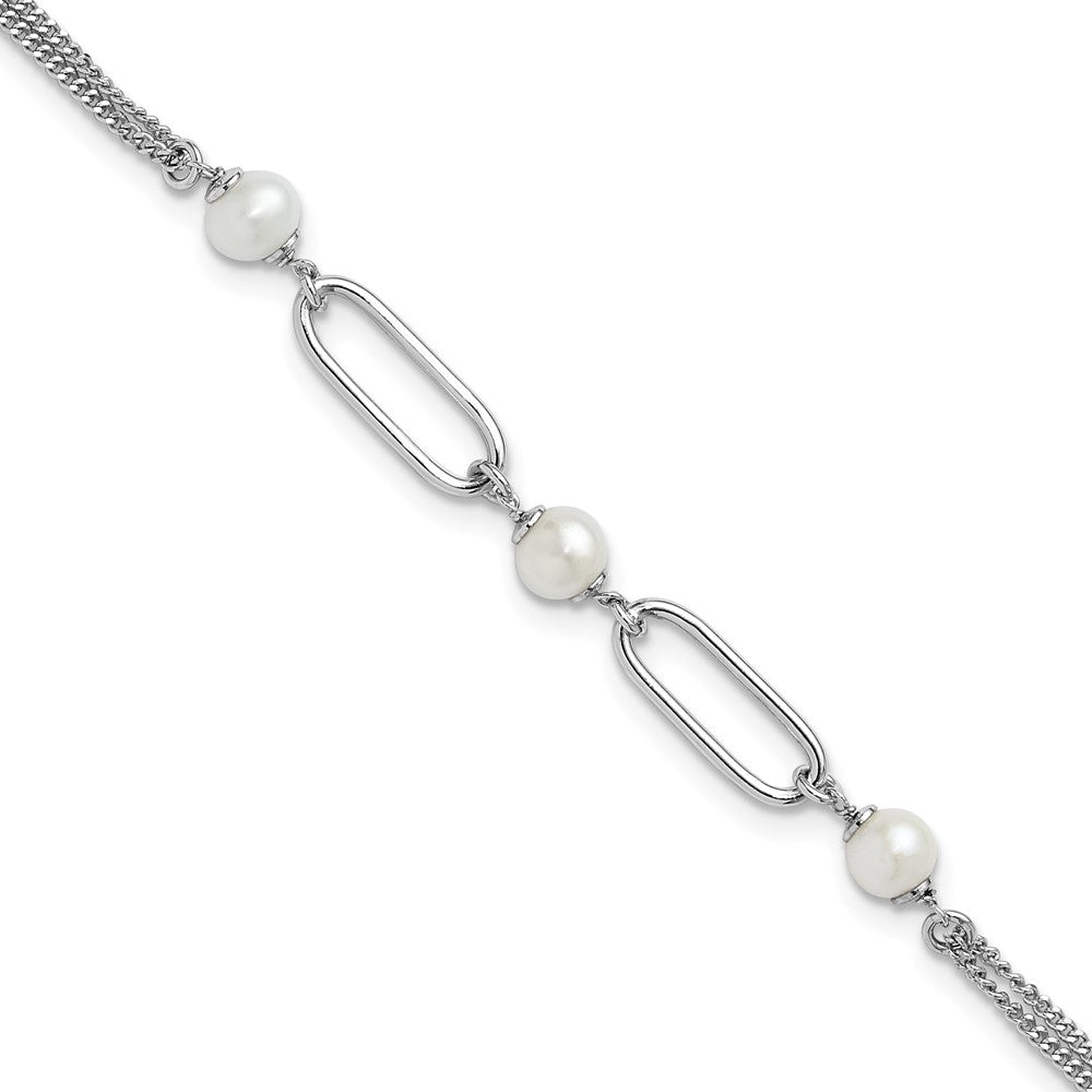 925 Sterling Silver Rhodium-plated Polished Freshwater Cultured Pearls 9 inch Bracelet
