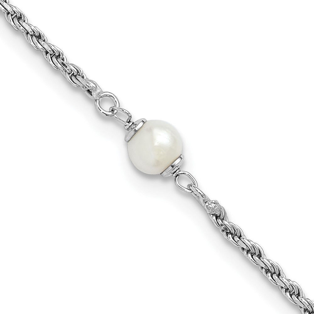 925 Sterling Silver Rhodium-plated Polished Freshwater Cultured Pearl 9 inch Bracelet