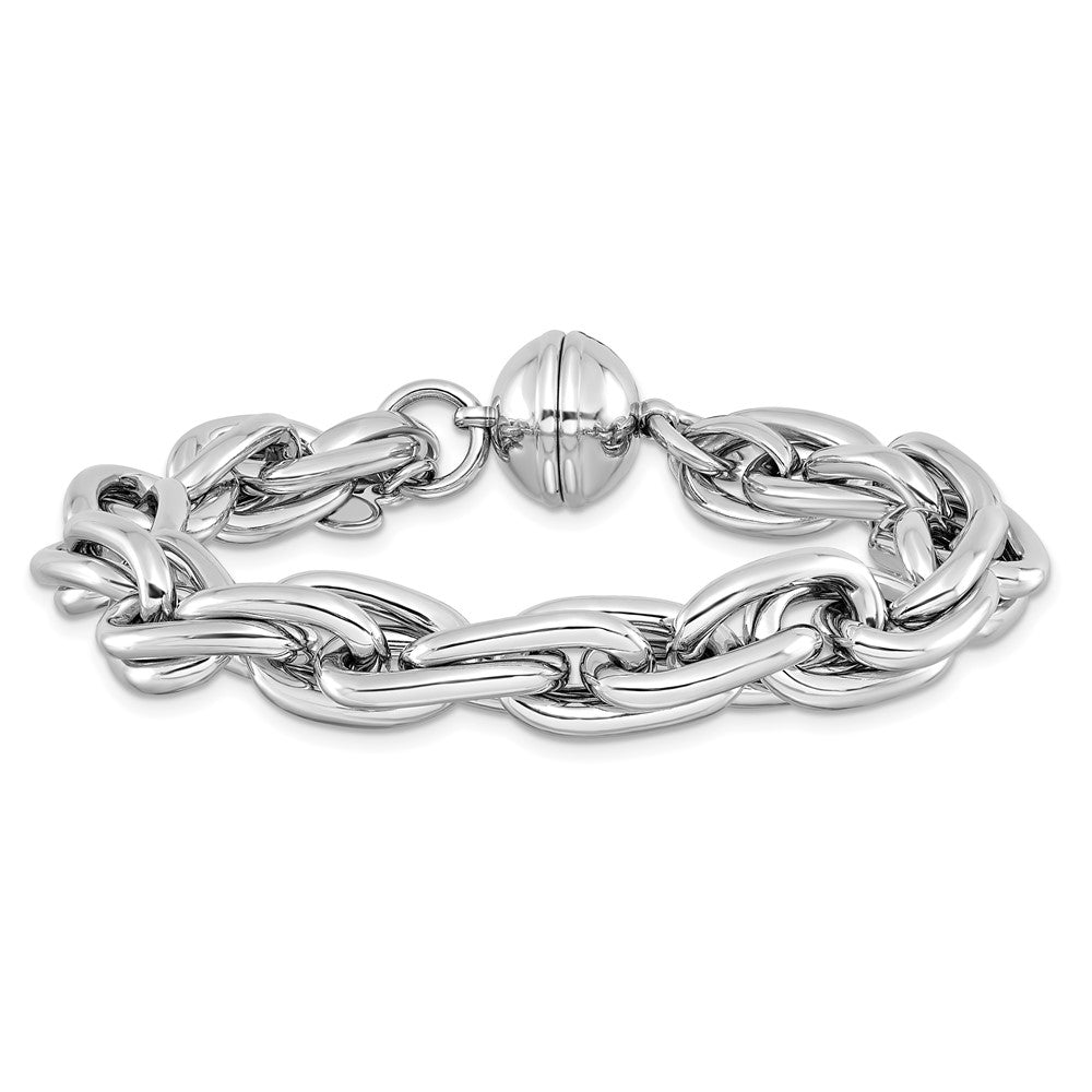 925 Sterling Silver 10.6mm Rhodium-plated Link Bracelet 7.5 inch