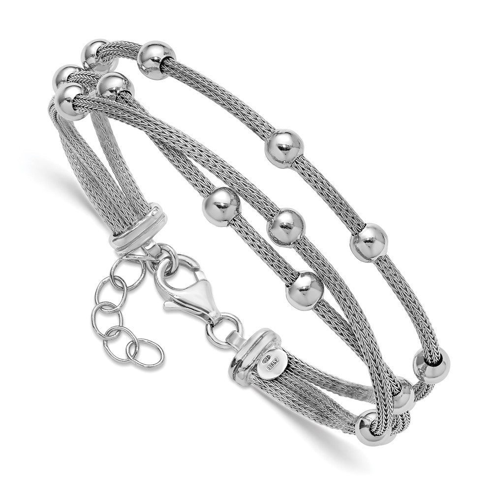 925 Sterling Silver Rhodium-plated Polished 3-strand Bead Bracelet 8.5 inch