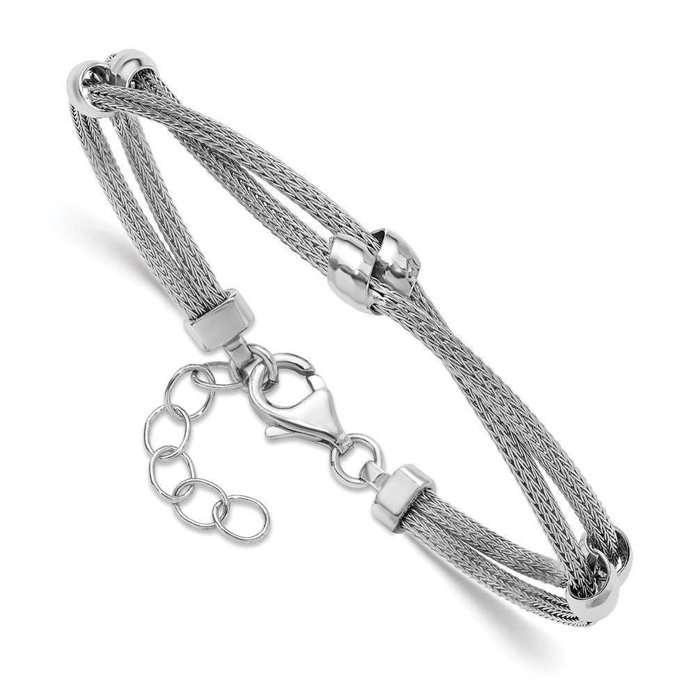 925 Sterling Silver Rhodium-plated Polished 2-strand Bead Bracelet 8.5 inch