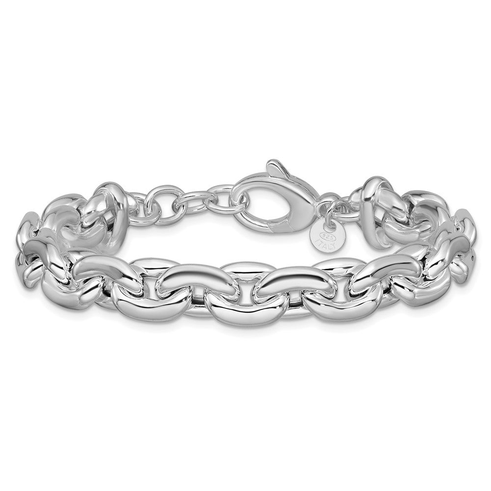 925 Sterling Silver 9.5mm Rhodium-plated Polished Cable Link Bracelet 7.5 inch