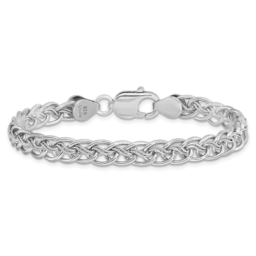 925 Sterling Silver 7mm Rhodium-plated Polished Link Bracelet 7.5 inch