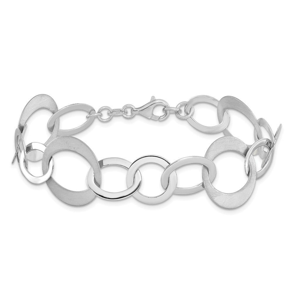 925 Sterling Silver 0.5mm Rhodium-plated Polished and Brushed Link Bracelet 8 inch