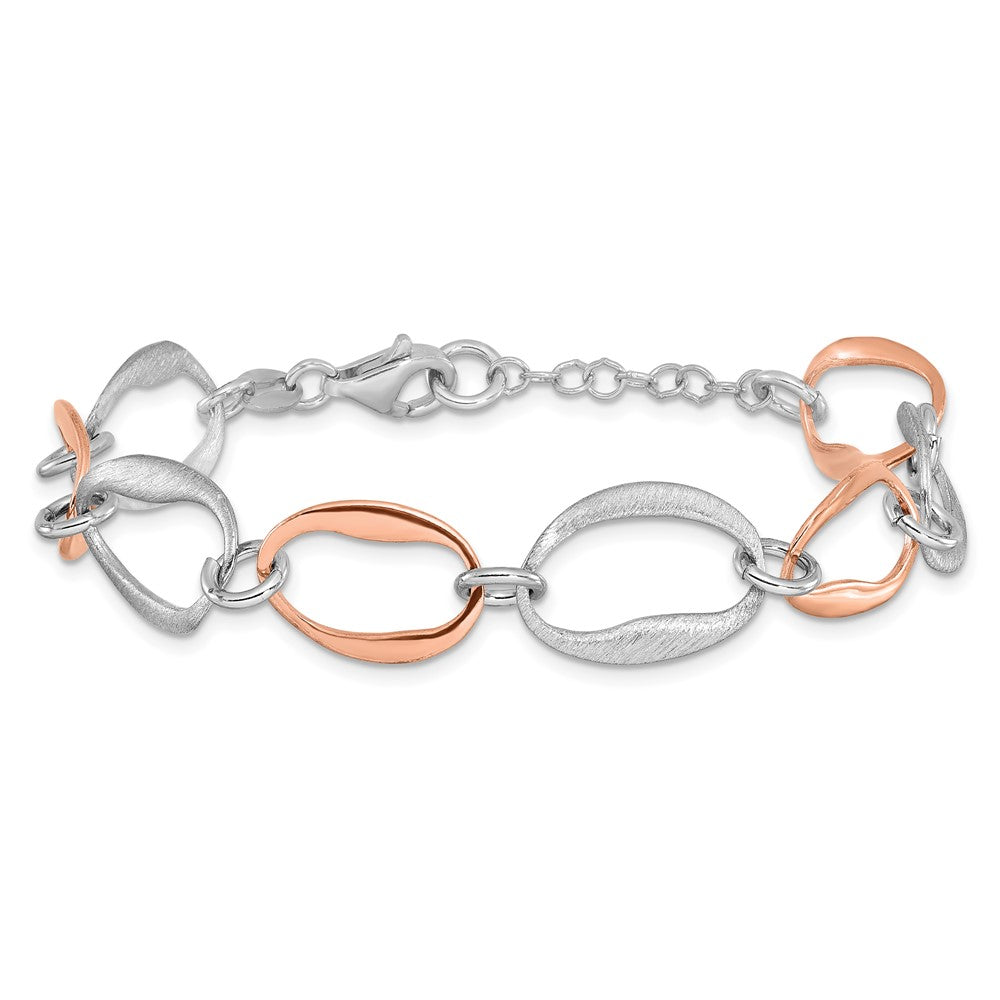 925 Sterling Silver Rose-plated Link Bracelet 7 inch