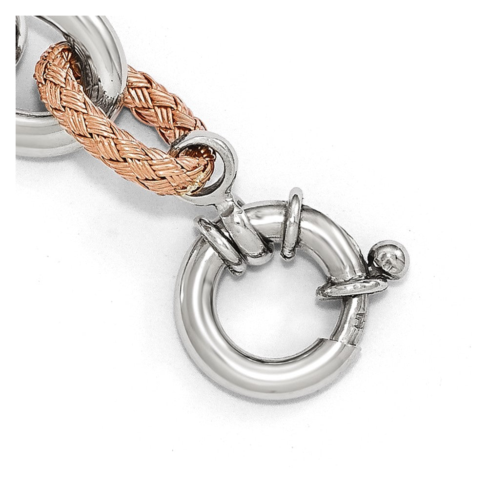 925 Sterling Silver Rose-tone Polished & Woven Link Bracelet 7.5 inch